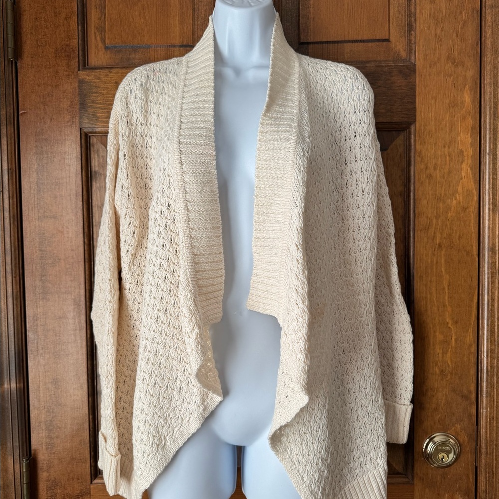 LOFT Cream Open-Front Sweater Medium